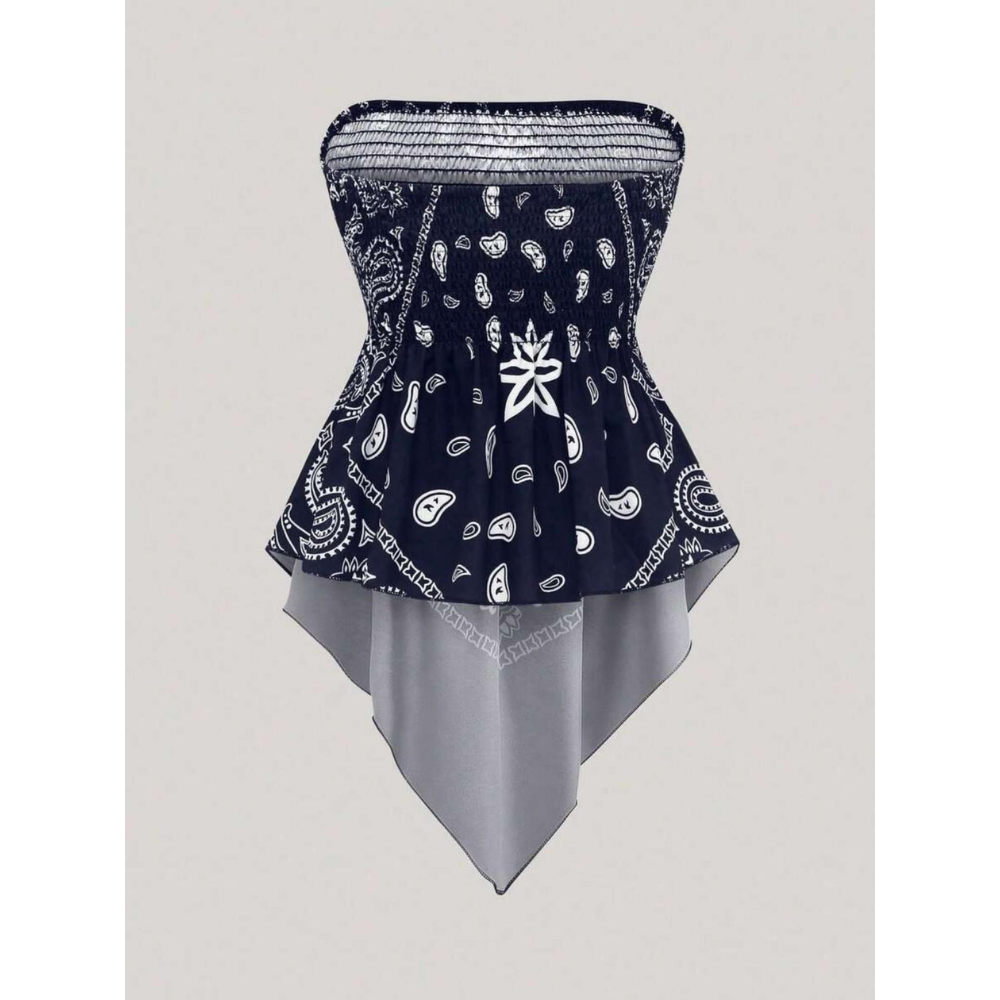Plus Size Women's Strapless Towel Print Top