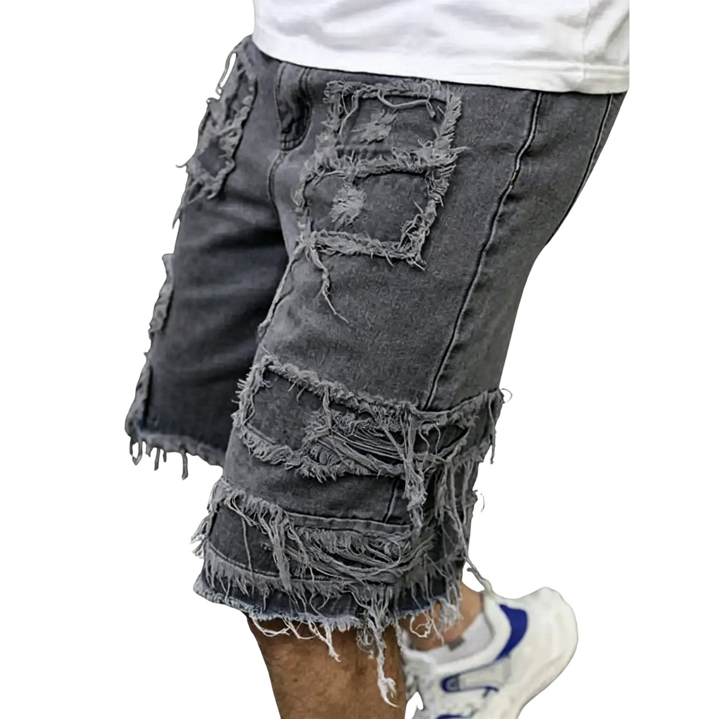 Raw Hem Denim Shorts with Rips – Edgy Urban Casual Warm-Weather Essential