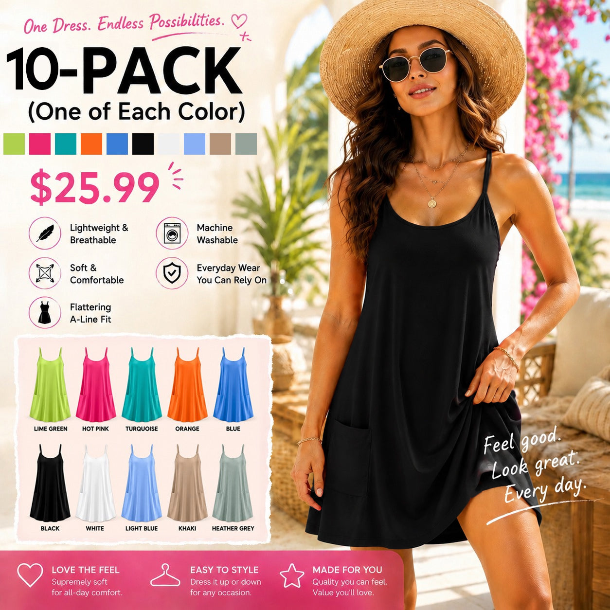 🔥Summer Sale🔥Womens Summer Sleeveless Mini Dress V Neck Spaghetti