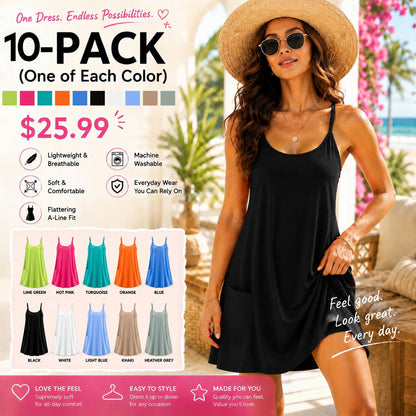 🔥Summer Sale🔥Womens Summer Sleeveless Mini Dress V Neck Spaghetti